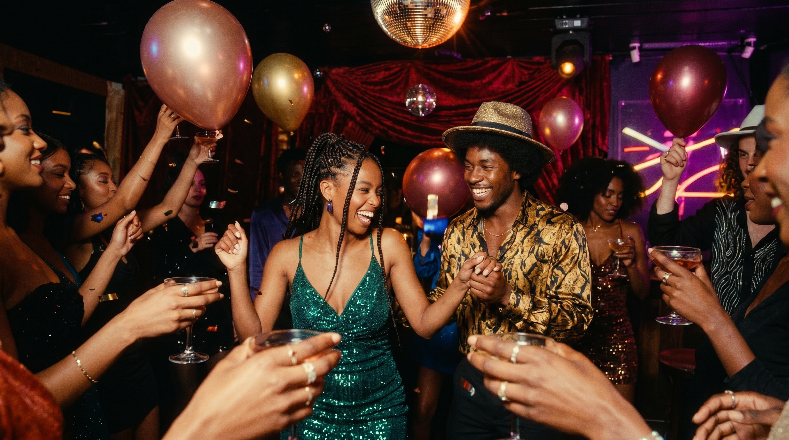 Guests celebrating with balloons at a Party & Bash event