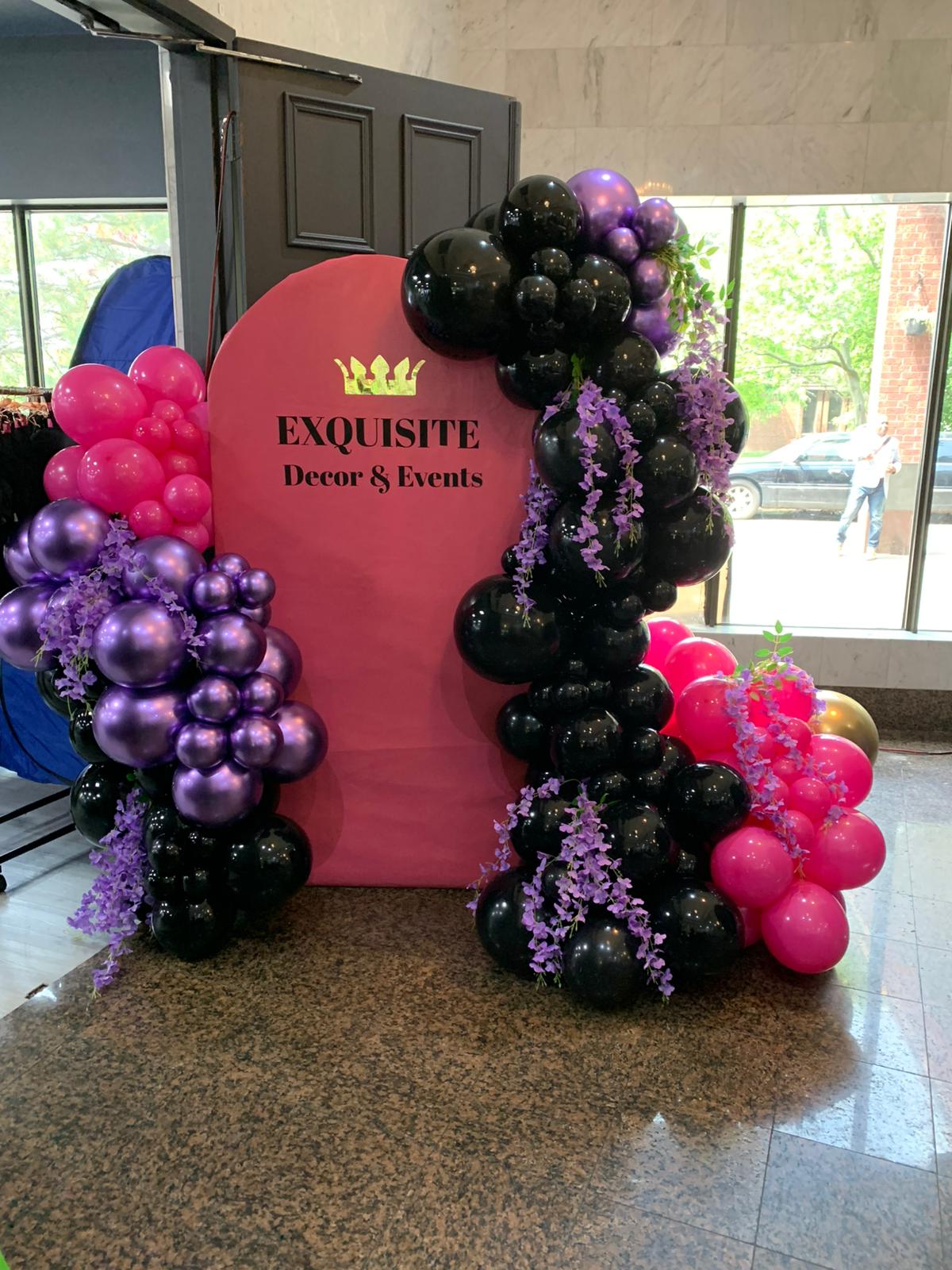 Pink, purple & black balloon backdrop